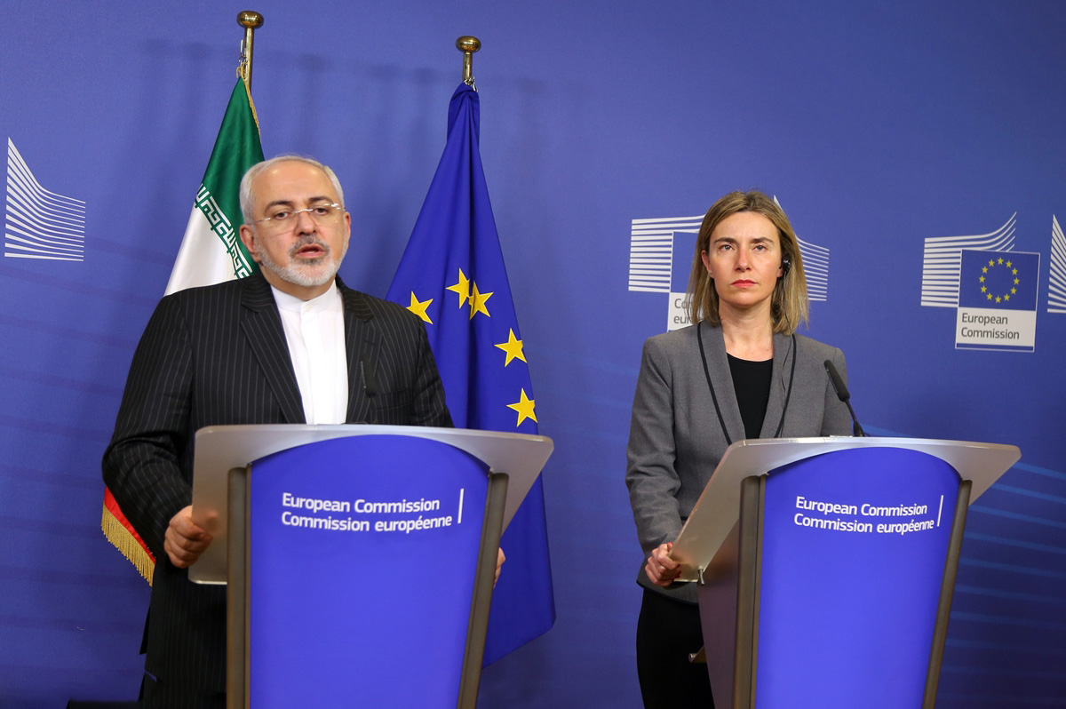 کنفرانس مطبوعاتی مشترک ظریف و موگرینی در در بروکسل