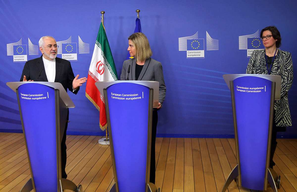 کنفرانس مطبوعاتی مشترک ظریف و موگرینی در در بروکسل