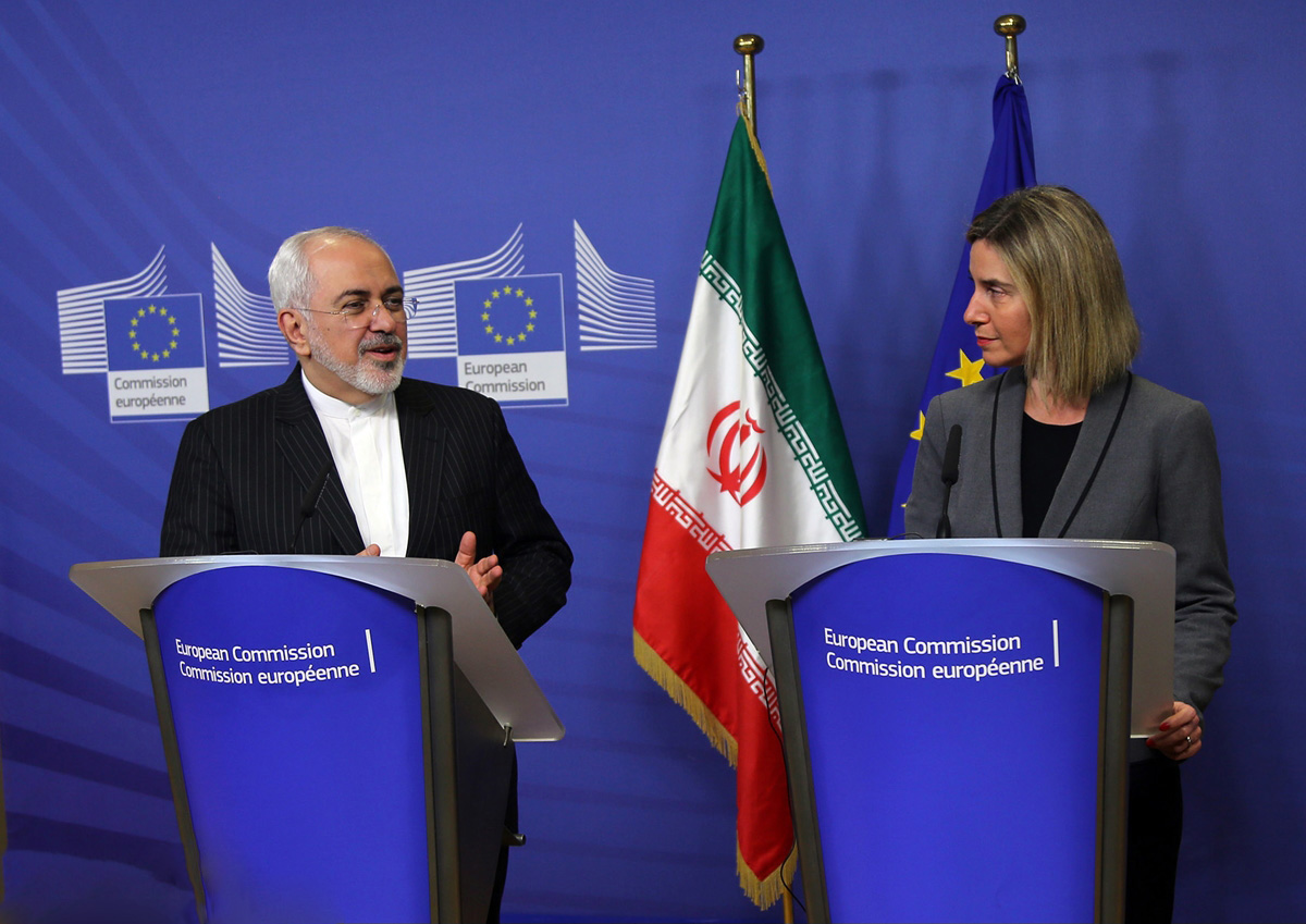 کنفرانس مطبوعاتی مشترک ظریف و موگرینی در در بروکسل