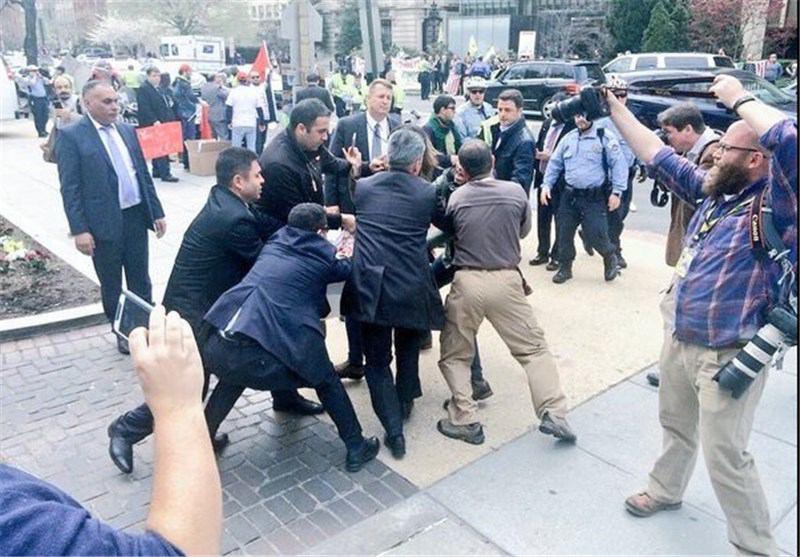 درگیری دوباره محافظان اردوغان با خبرنگاران در واشنگتن (تصویر)