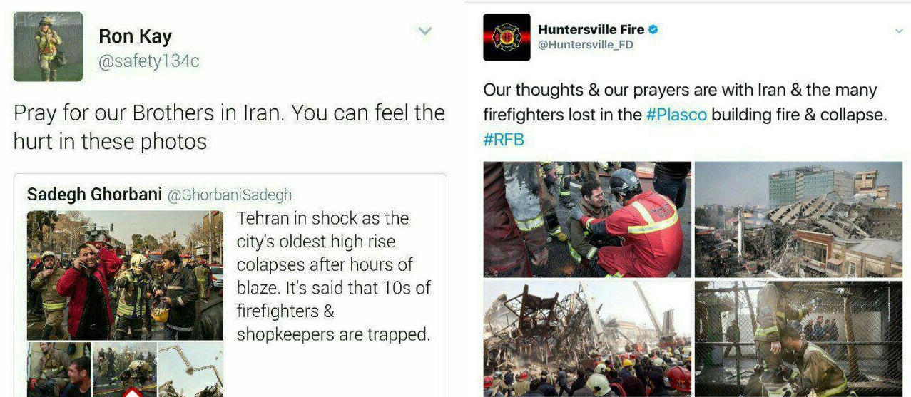 همدردى آتش‌نشانان خارجی با آتش‌نشانان پلاسکو