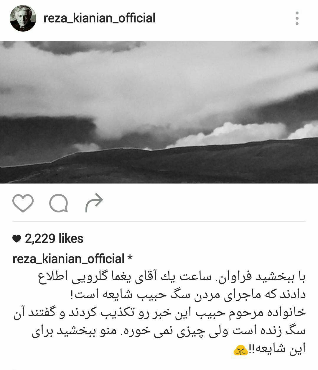 رضا کیانیان: سگ حبیب زنده است (تصویر)