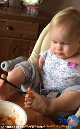 تلاش کودک بدون دست برای غذا خوردن با پا (فیلم و تصاویر)