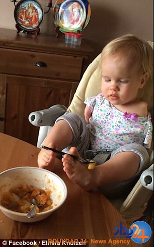 تلاش کودک بدون دست برای غذا خوردن با پا (فیلم و تصاویر)