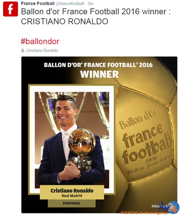 توپ طلای ۲۰۱۶ به رونالدو رسید (فیلم و تصاویر) توپ طلای ۲۰۱۶ به رونالدو رسید (فیلم و تصاویر)
