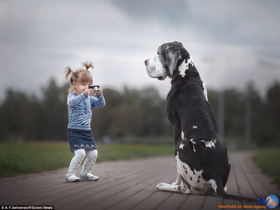 تصاویر باورنکردنی از کودکان نیم متری با سگ‌های بزرگ