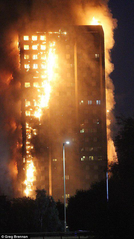 آتش سوزی مهیب در برج 27 طبقه لندن (فیلم و تصاویر)