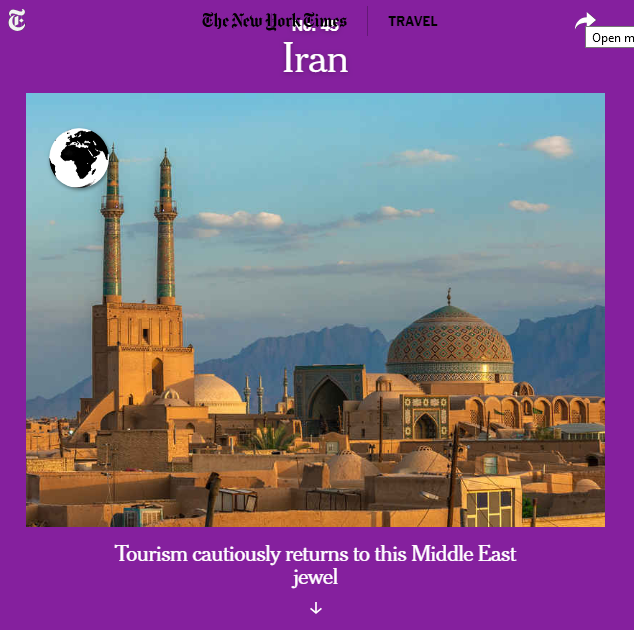 «بهار امسال به ایران سفر کنید»/ تبلیغ سفر به ایران در روزنامه نیویورک تایمز