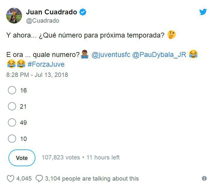 نظرسنجی کوادرادو برای شماره پیراهن جدیدش نظرسنجی کوادرادو برای شماره پیراهن جدیدش