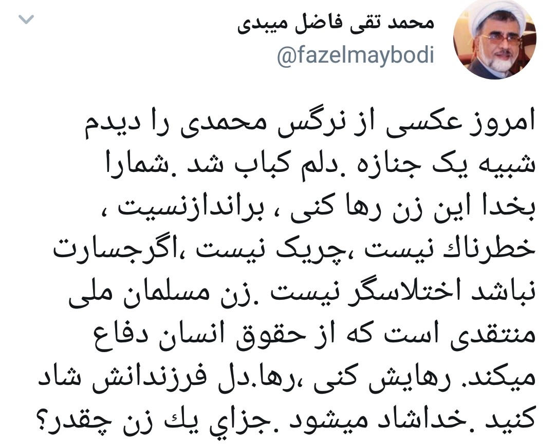 نگرانی فاضل میبدی از وضعیت نرگس محمدی