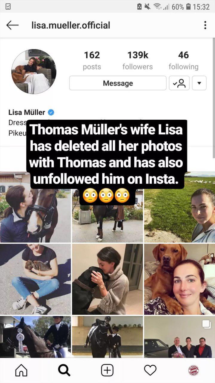 همسر توماس مولر عکس‌های او را پاک کرد! +عکس