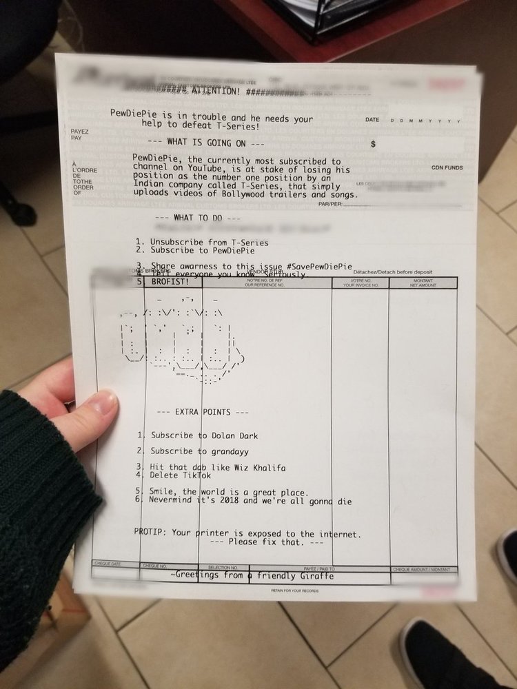 هک ۵۰ هزار پرینتر و مجبور کردن کاربران برای عضویت در یوتیوب