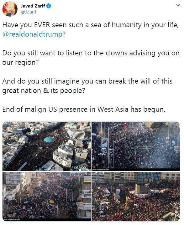 توئیت ظریف خطاب به ترامپ: آیا چنین دریای انسانی دیده‌ای؟
