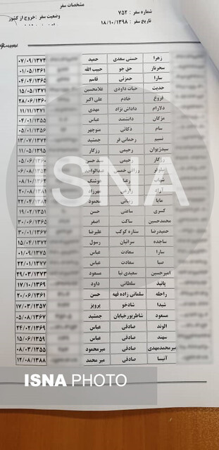 اسامی جانباختگان سقوط هواپیما