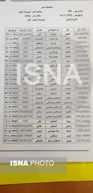 اسامی جانباختگان سقوط هواپیما