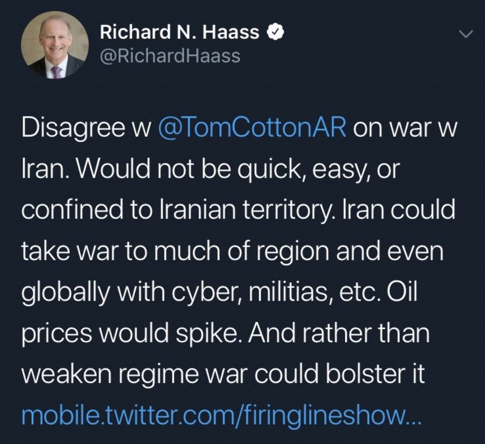 جنگ توئیتری نخبگان دیپلماسی آمریکا علیه دولت‌شان/ هشدار ریچارد هاس به ترامپ: جنگ تهران را قوی‌تر می‌کند