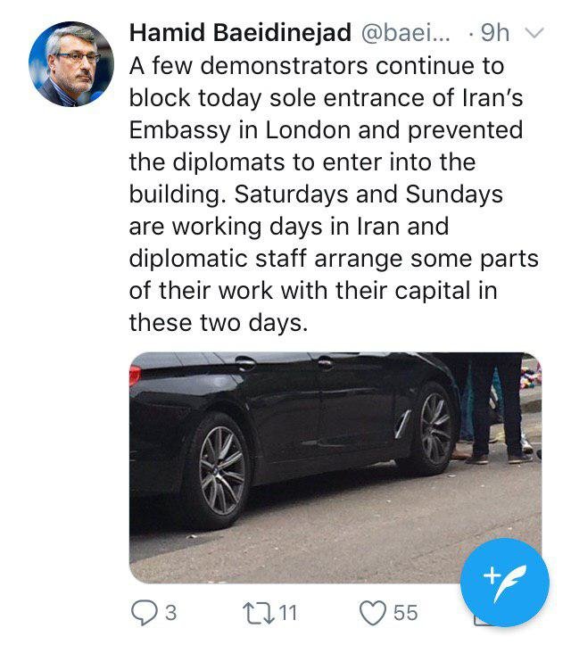 بعیدی‌نژاد: راه ورودی سفارت ایران در لندن مسدود شد
