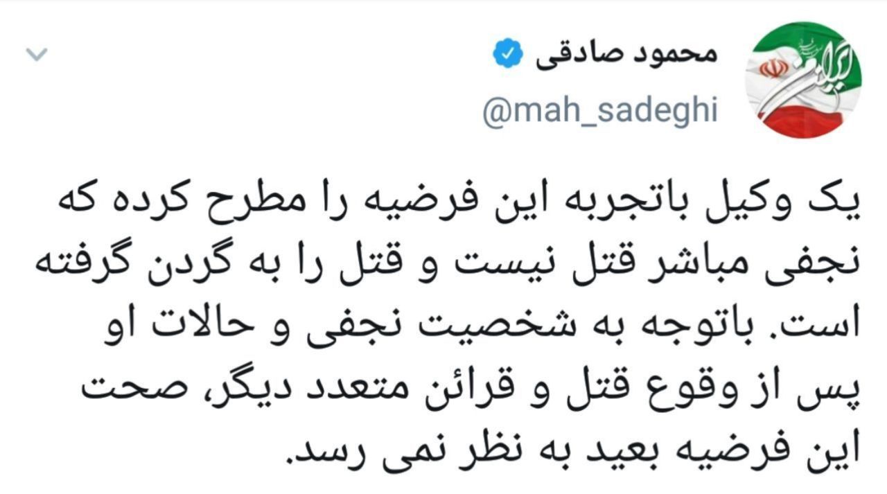 محمود صادقی: بعید نیست نجفی قتل میترا استاد را گردن گرفته باشد