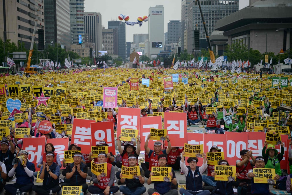 اعتصاب اعضای اتحادیه‌های کارگری کره جنوبی برای افزایش حقوق