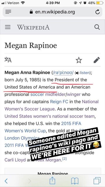 کاپیتان تیم ملی فوتبال زنان آمریکا رییس جمهور شد!