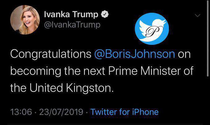 گاف ایوانکا ترامپ هنگام تبریک به نخست‌وزیر جدید انگلیس