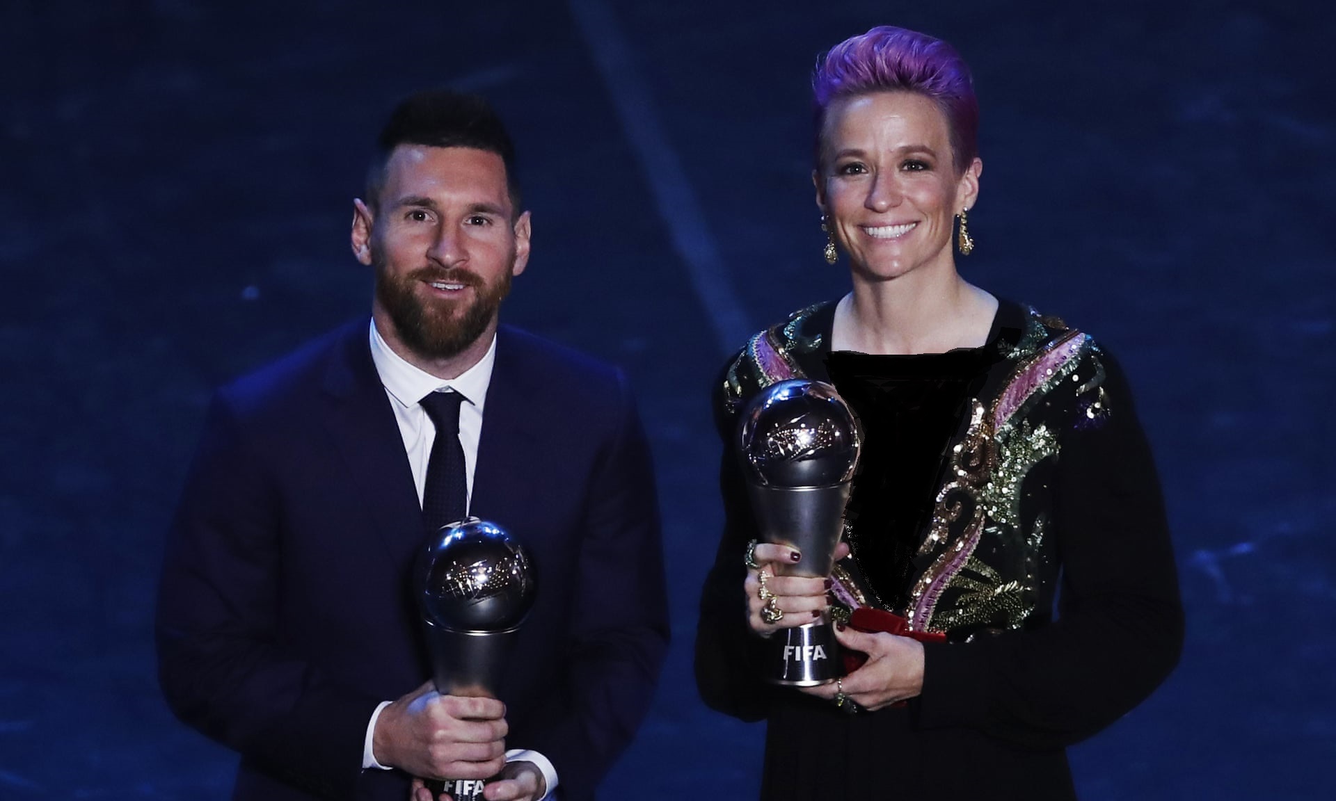 عکس روز/ لیونل مسی و مگان راپینو، بهترین فوتبالیست‌های فیفا