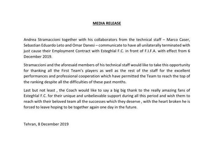 استعفای استراماچونی از سرمربیگری استقلال