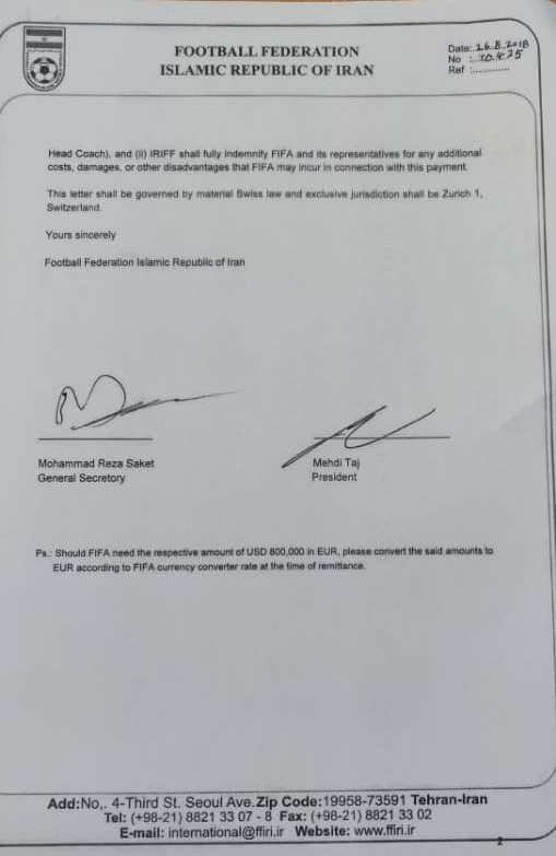 تازه&zwnj;ترین جزییات از پاداشی که به کارلوس کی&zwnj;روش رسید+سند