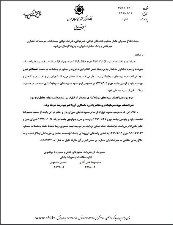 نرخ سود سپردههای مدتدار در صورت برداشت قبل از سررسید اعلام شد نرخ سود سپرده