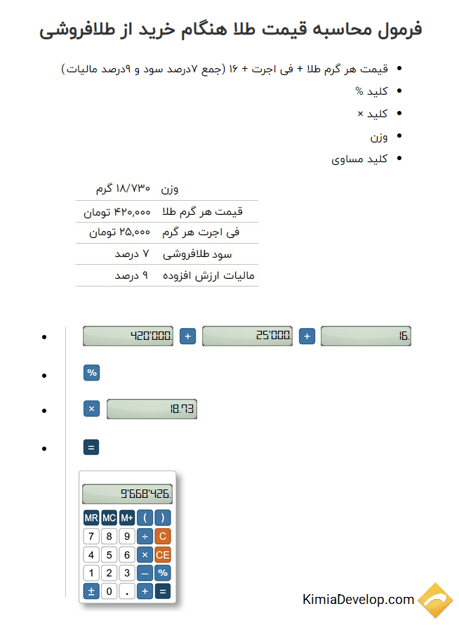 محاسبه قیمت طلا 