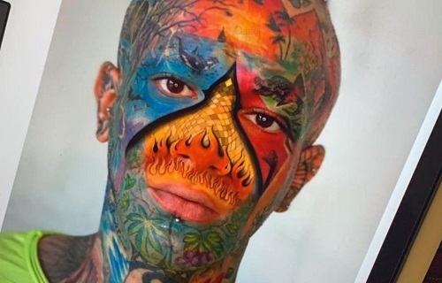 چهره عجیب از تتلو، آمیخته به رنگ و تتو!+عکس