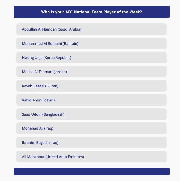 نامزد بهترین بازیکن هفته آسیا