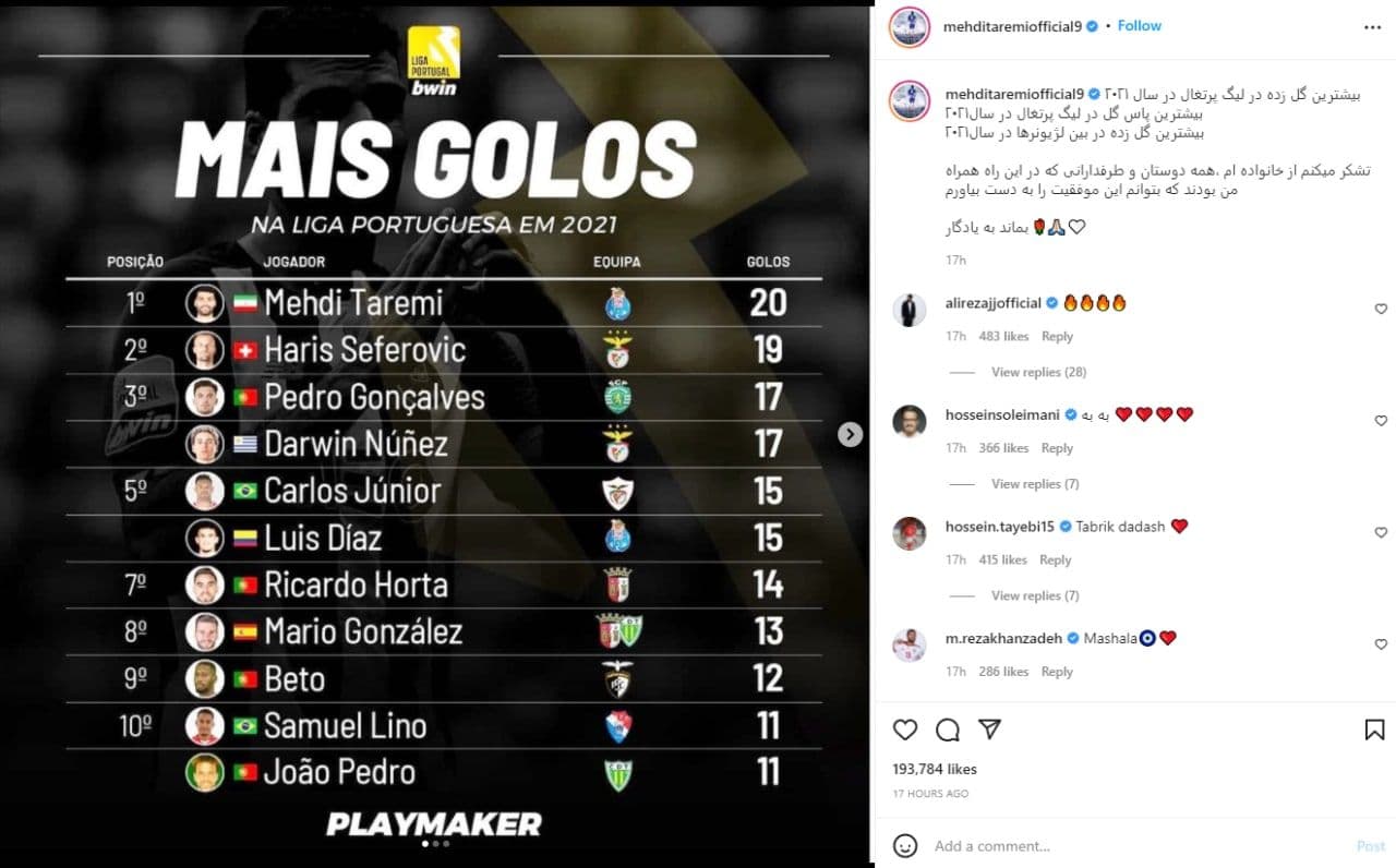 پست اینستاگرامی جنجالی طارمی در پرتغال +عکس