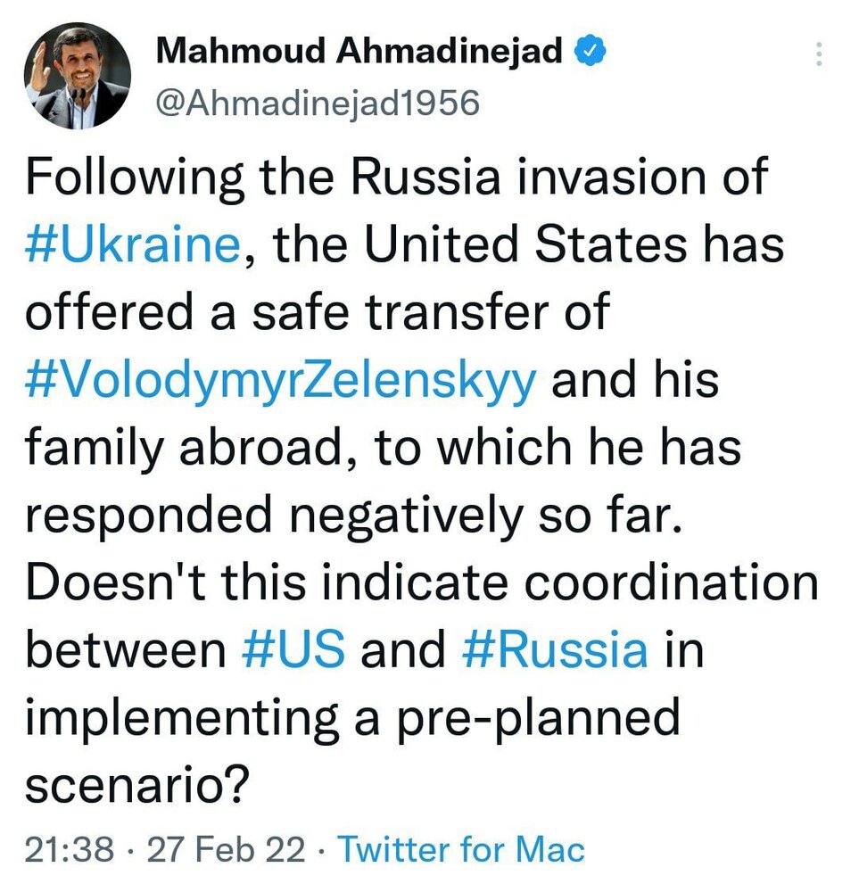 پشت پرده جنگ اوکراین به روایت احمدی نژاد