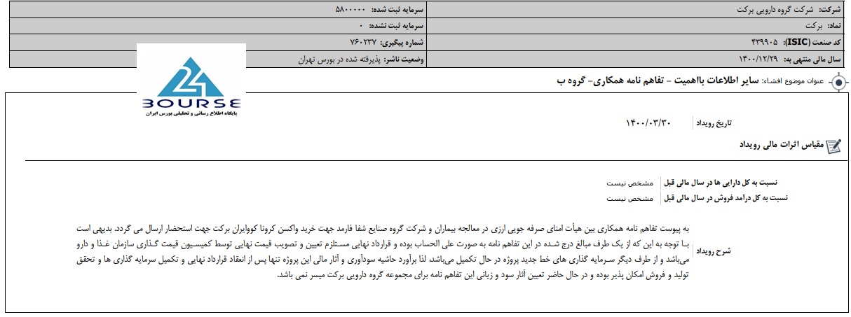 قیمت واکسن برکت 