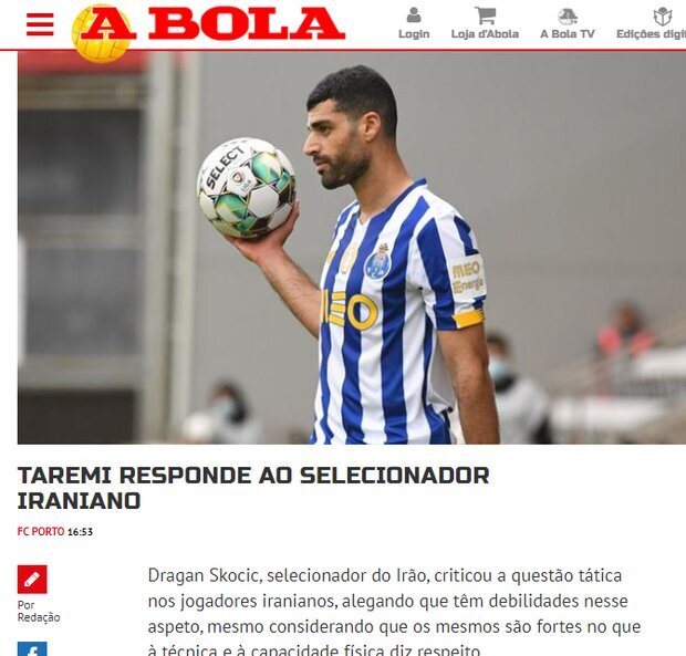 بازتاب انتقاد طارمی از اسکوچیچ در رسانه‌های پرتغال +عکس