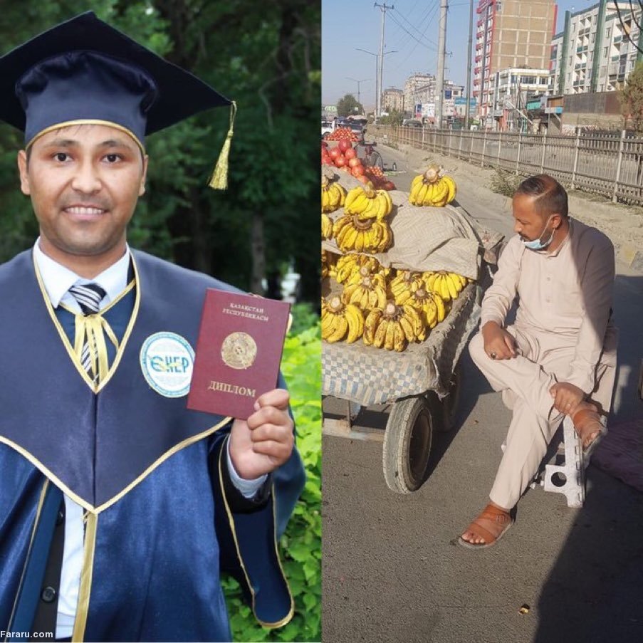 استاد دانشگاه کابل میوه‌فروش شد +عکس