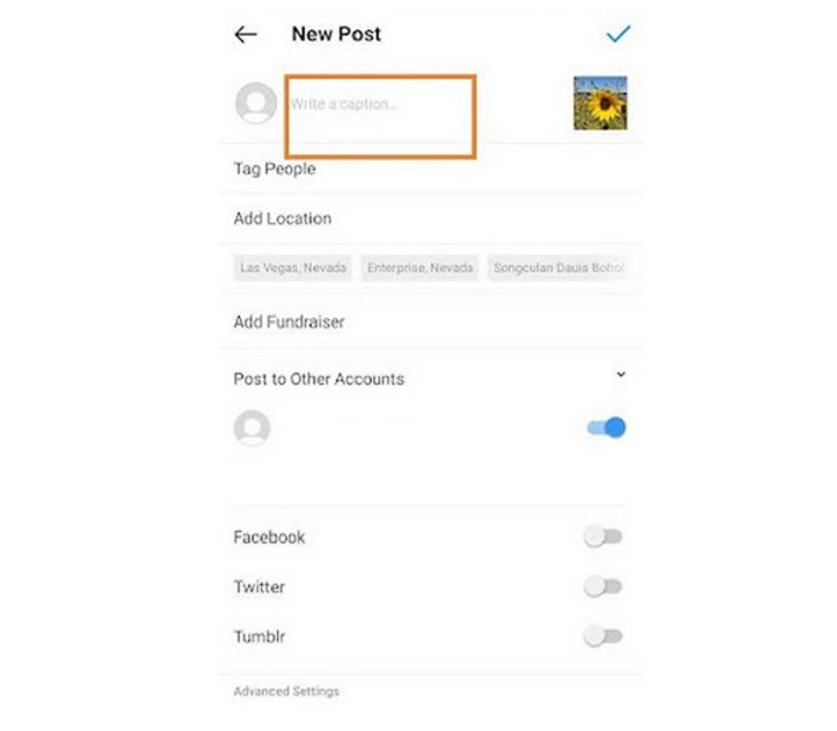 نوشتن کپشن، تگ کردن و افزودن لوکیشن