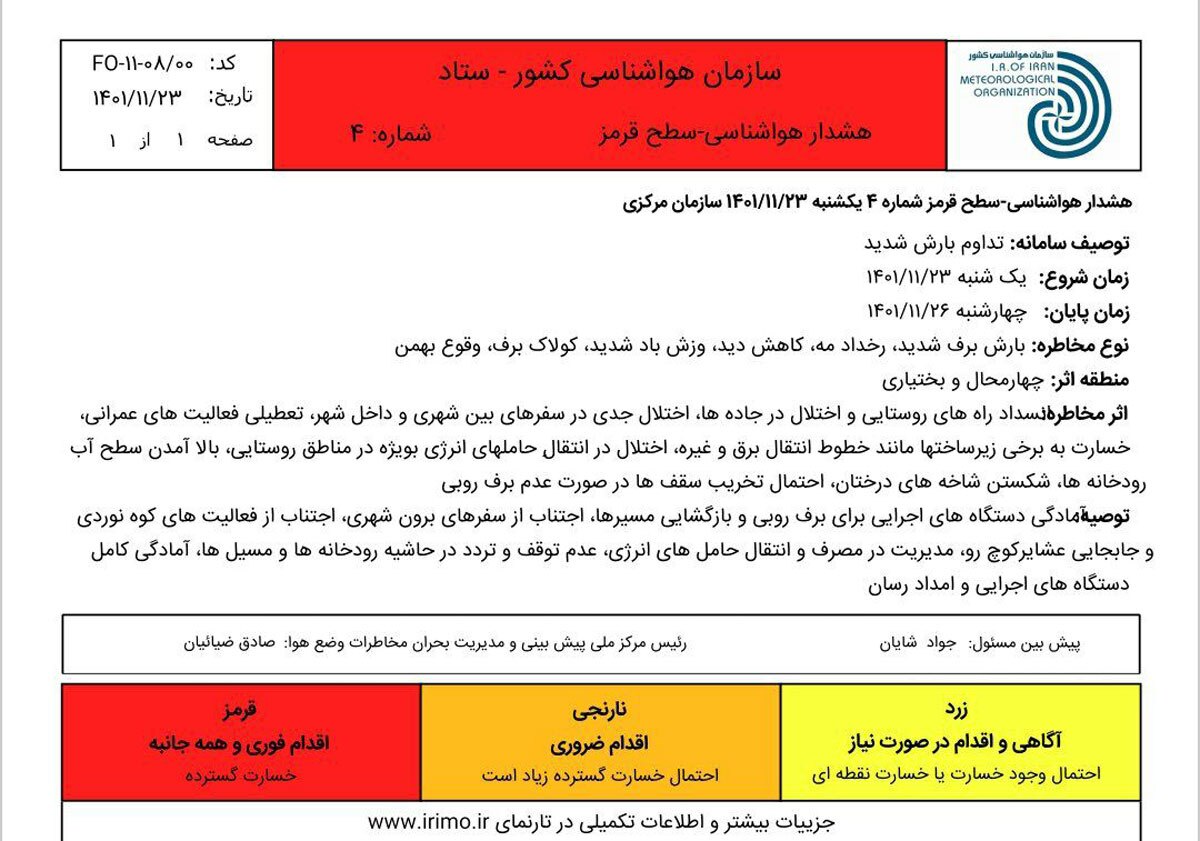 هشدار سازمان هواشناسی سطح قرمز + عکس هشدار سازمان هواشناسی سطح قرمز + عکس