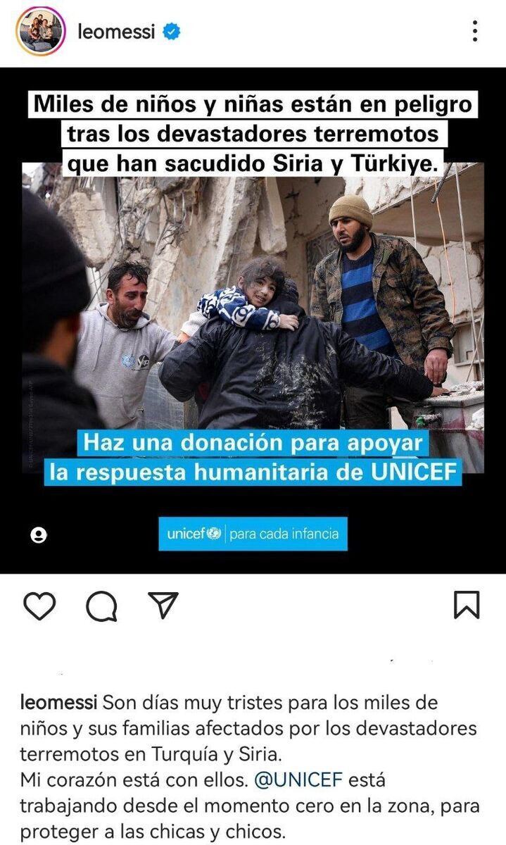 پیام احساسی مسی برای مردم زلزلهزده/ قلب من با ترکیه و سوریه است پیام احساسی مسی برای مردم زلزلهزده/ قلب من با ترکیه و سوریه است