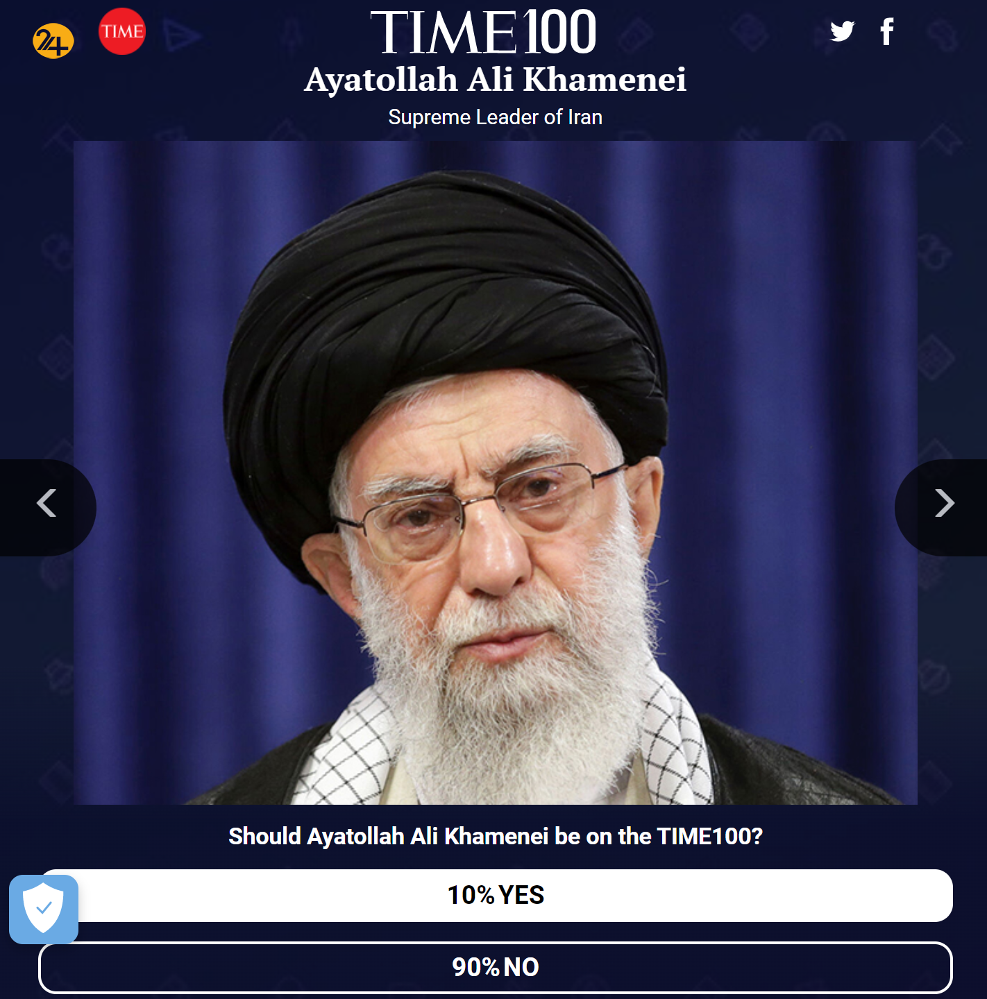 رهبر ایران در فهرست نظرسنجی صد چهره برتر سال مجله تایم