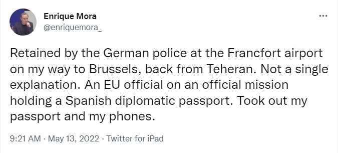 توییت عجیب انریکه مورا پس از ترک تهران؛ در فرودگاه گذرنامه و گوشی‌هایم را گرفتند!