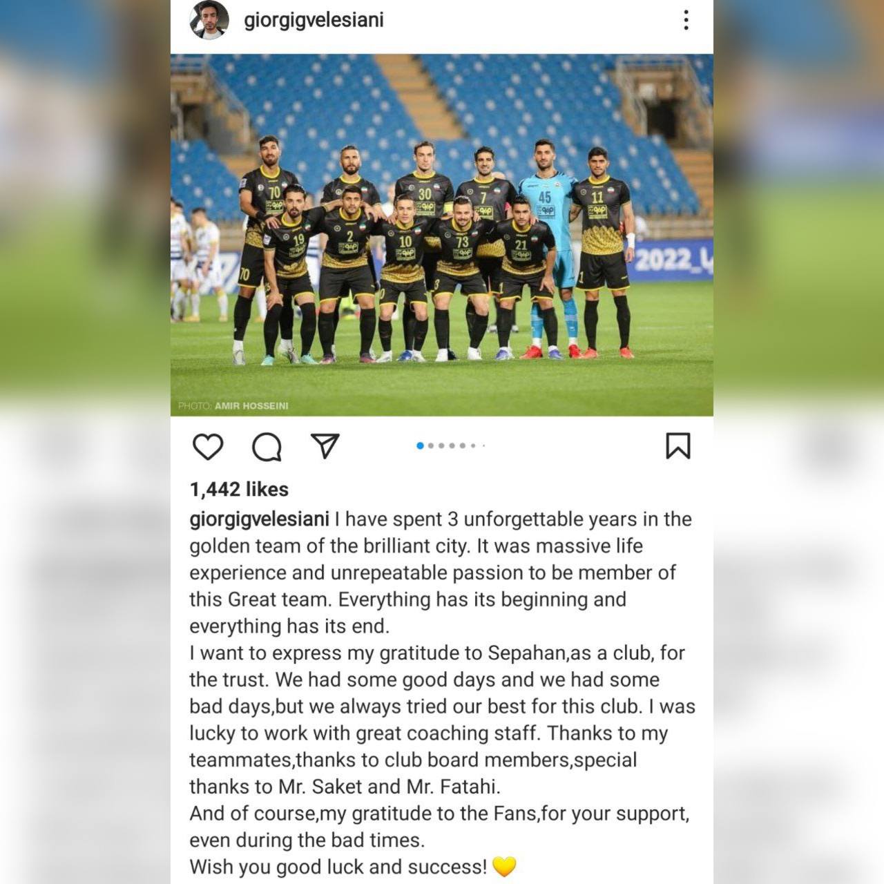 گولسیانی از هواداران سپاهان خداحافظی کرد + عکس گولسیانی از هواداران سپاهان خداحافظی کرد + عکس