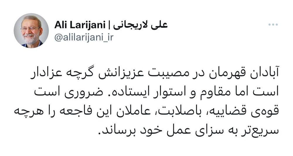 لاریجانی: دستگاه قضا با صلابت عاملان فاجعه متروپل را به سزای عملشان برساند