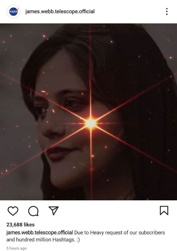 مهسا امینی بر صفحه رسمی تلسکوپ جیمز وب