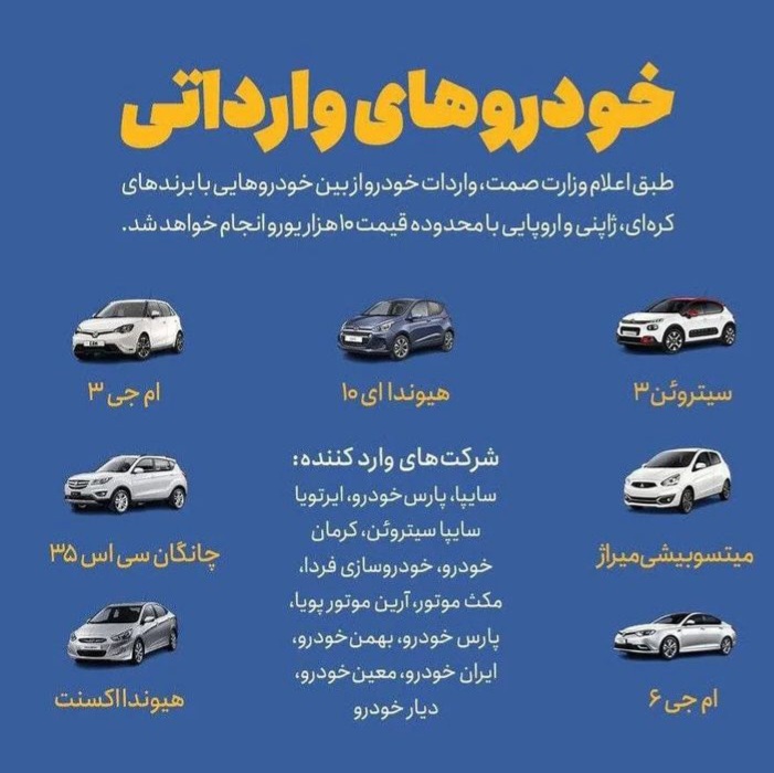 اسامی خودرو‌های وارداتی منتشر شد
