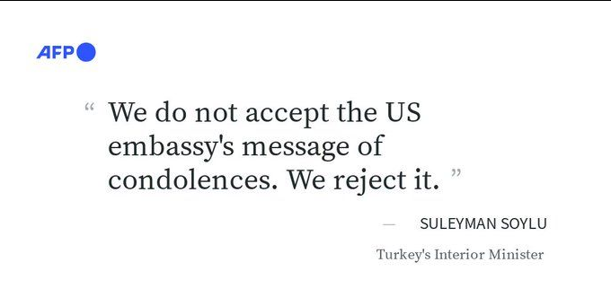 ترکیه: پیام تسلیت آمریکا را نمی‌پذیریم