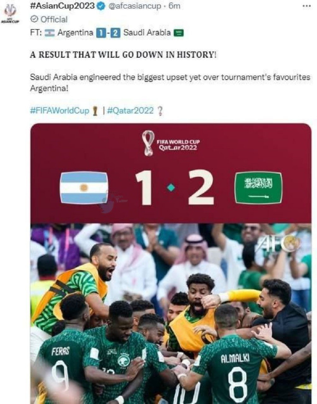 واکنش فیفا به شگفتی سازی عربستان در جام جهانی