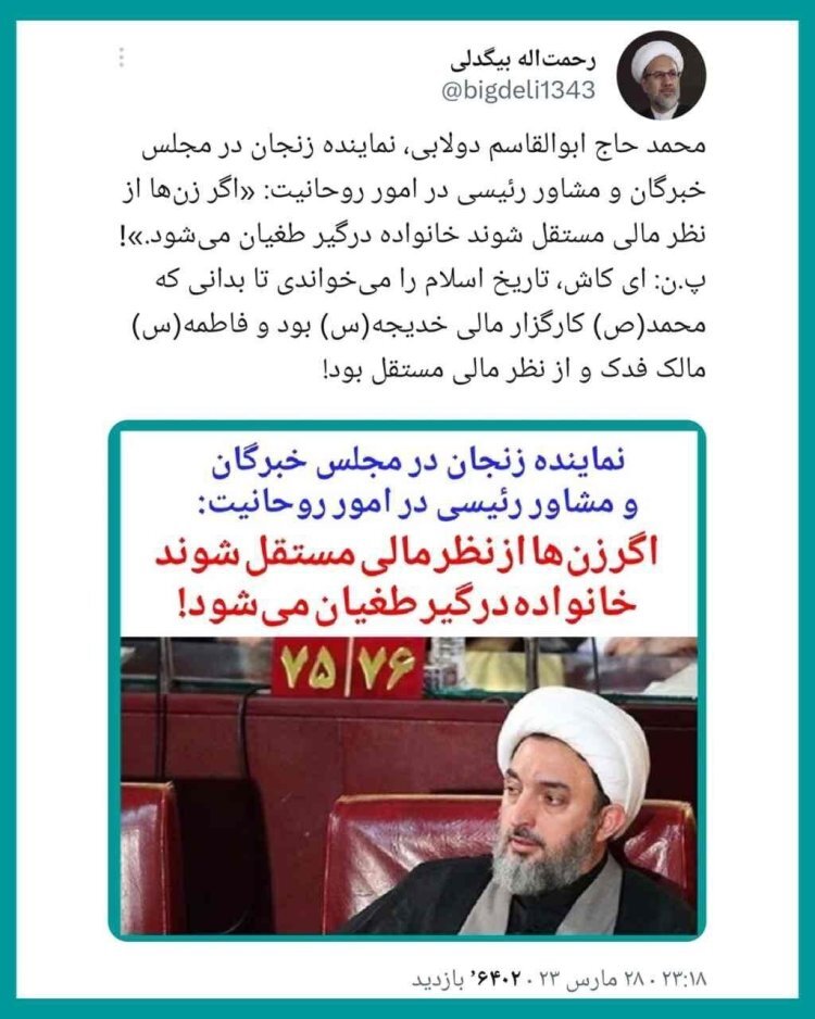 واکنش تند بیگدلی به اظهارات مشاور رئیسی درباره استقلال مالی زنان