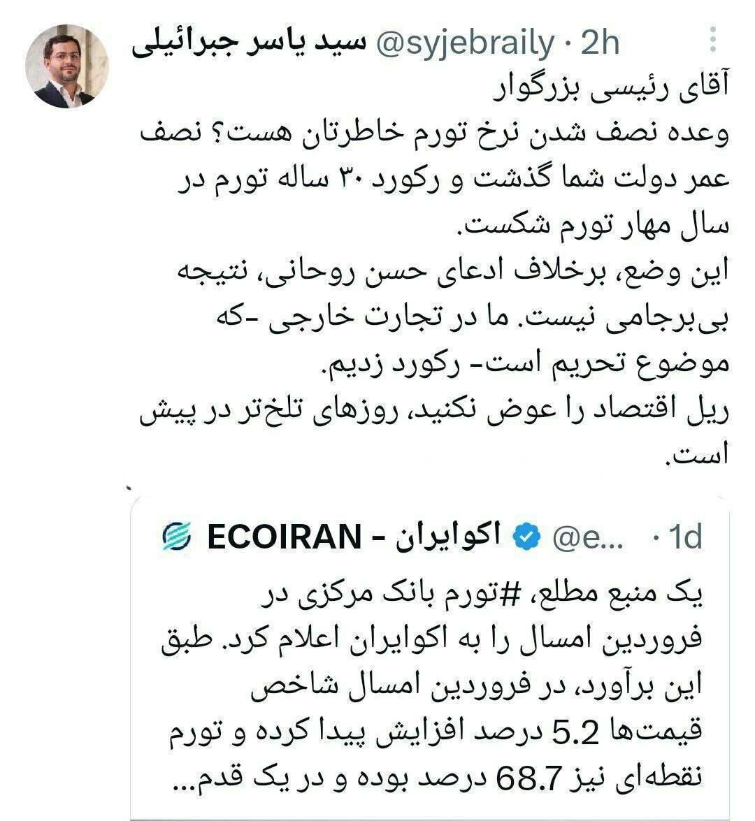 تذکر تند حامی رئیسی: آقای رئیسی! وعده نصف شدن نرخ تورم خاطرتان هست؟